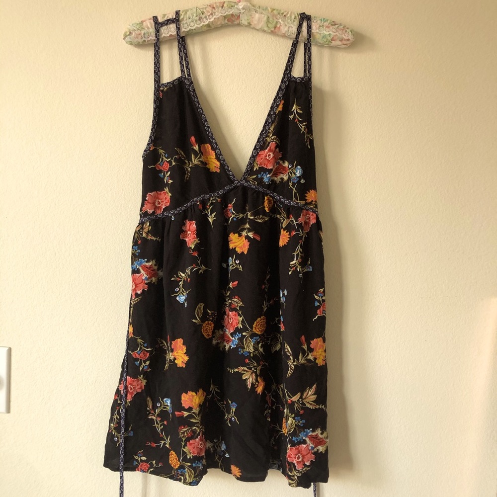 Black floral mini dress